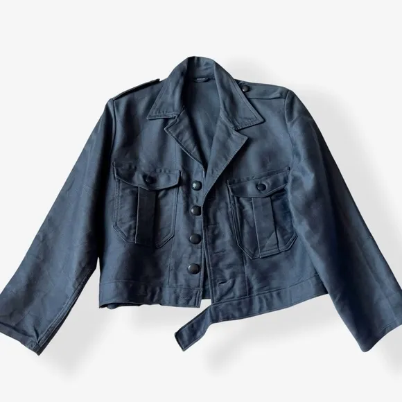 VTG 60s Dutch Charcoal Military Utility Jacket Cropped Ike Genuine Jacket Small