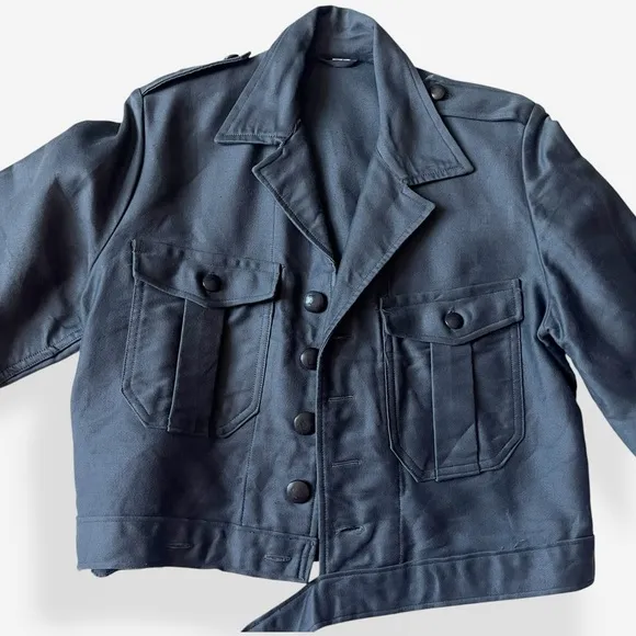 VTG 60s Dutch Charcoal Military Utility Jacket Cropped Ike Genuine Jacket Small