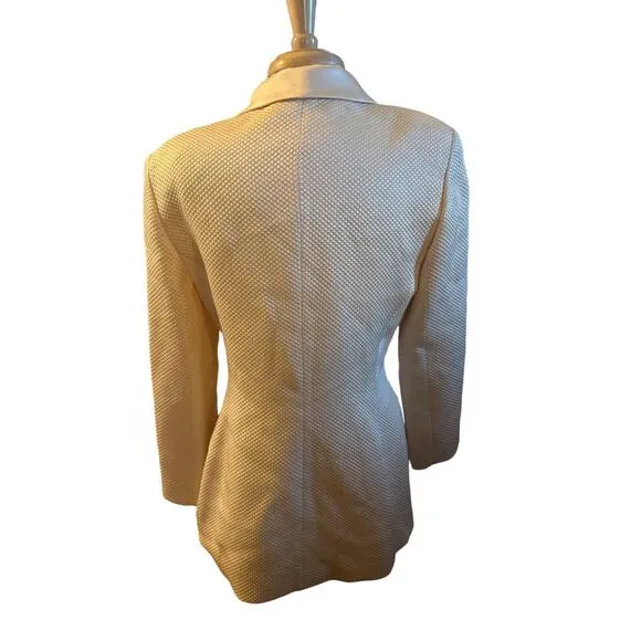 Vtg M Women Rickie Freeman Teri Jon Saks Suit Blazer Ivory Jacket Coat Textured