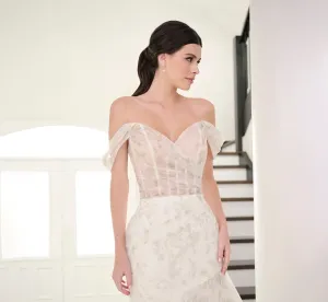 Watercolor Printed Organza Gown In Green Multi