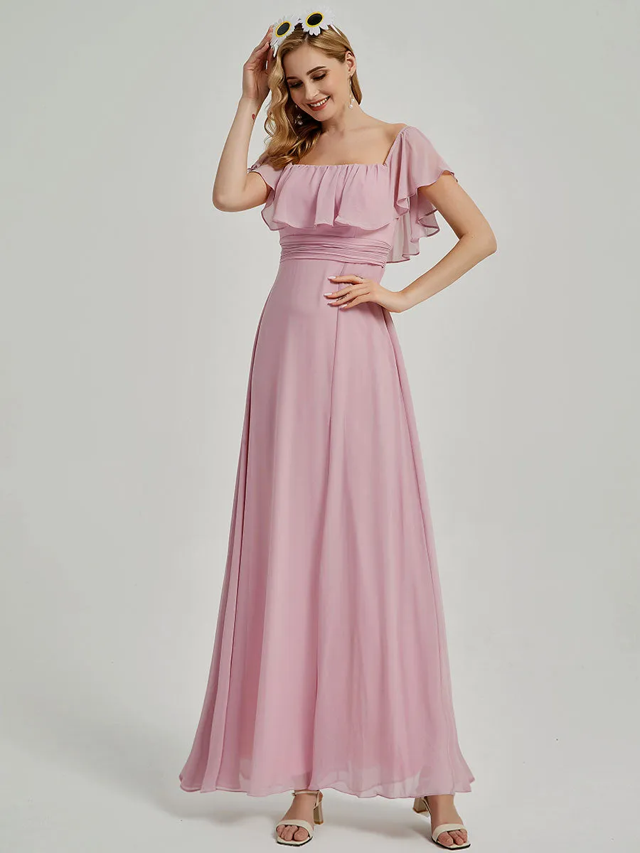 White Convertible Ruffle Sleeve Chiffon Maxi Slit Bridesmaid Dress