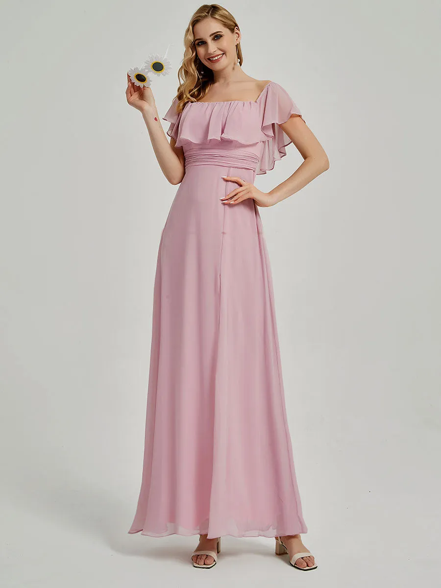 White Convertible Ruffle Sleeve Chiffon Maxi Slit Bridesmaid Dress