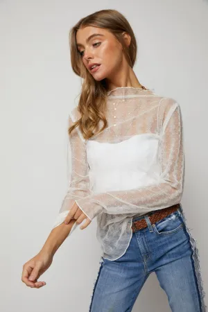 White Dotted Sheer Lace Top