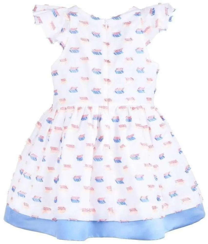 White Embroidered Bow Dress