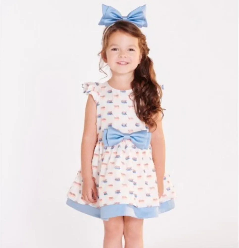 White Embroidered Bow Dress