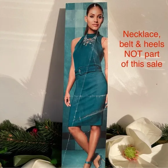 White House Black Market no belt TEAL matching 2 PC set halter &amp; skirt