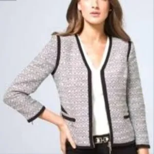 White House Black Market Womens Zip-Up Tweed Jacket 3/4‎ Sleeve Size 4