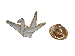 White Toned Origami Crane Bird Lapel Pin