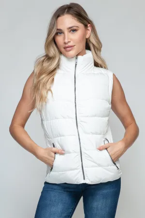 White Zip Up Turtleneck Vest with Pockets