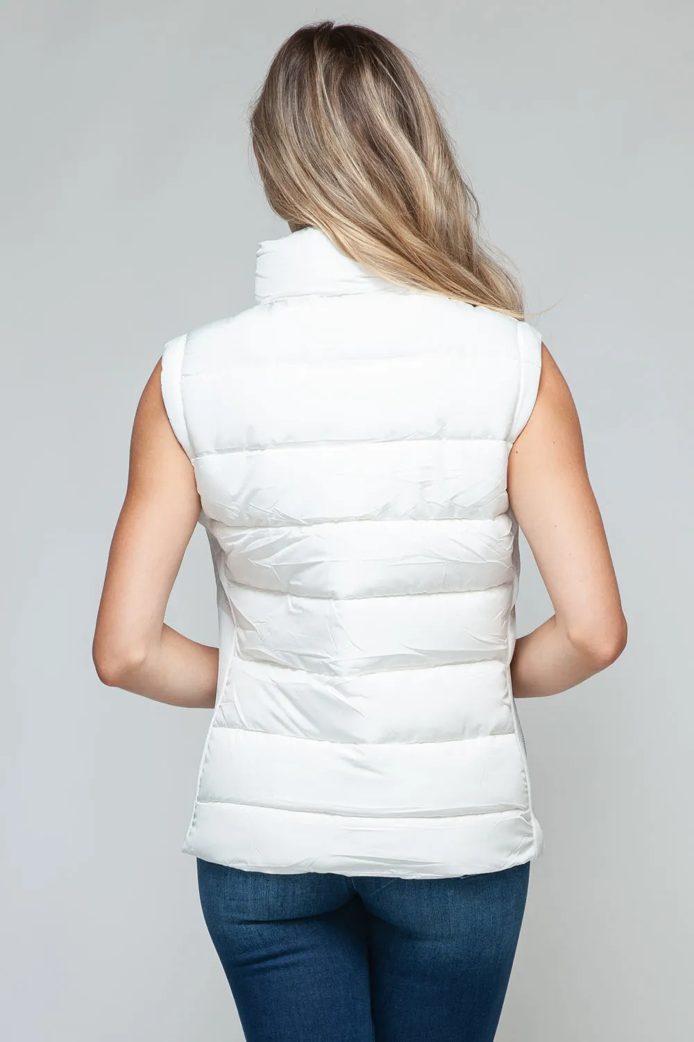 White Zip Up Turtleneck Vest with Pockets