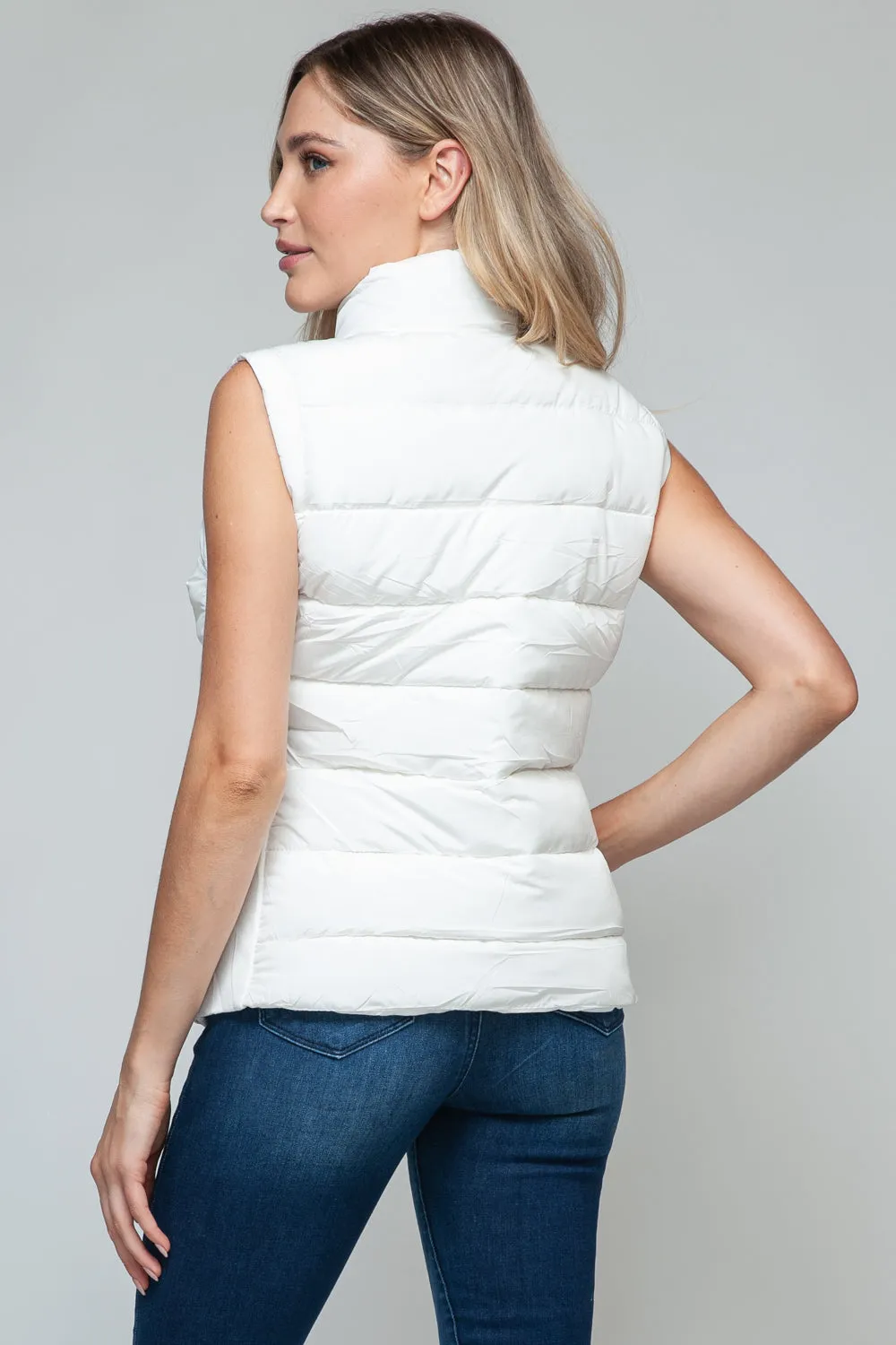 White Zip Up Turtleneck Vest with Pockets