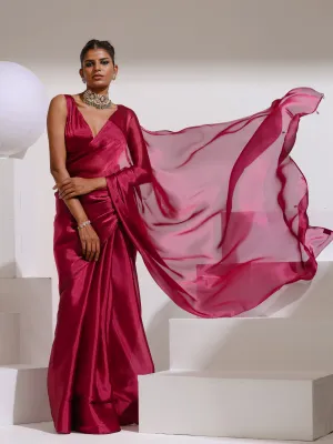 Wine Galaxy Organza Saree with Beads and Self Blouse Fabric