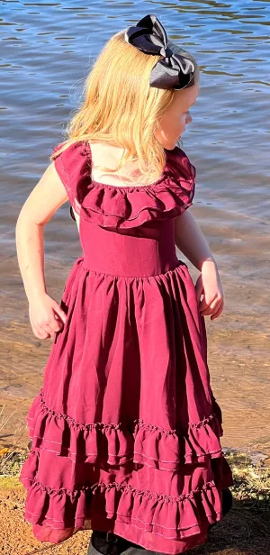 WINE RUFFLE MAXI DRESS