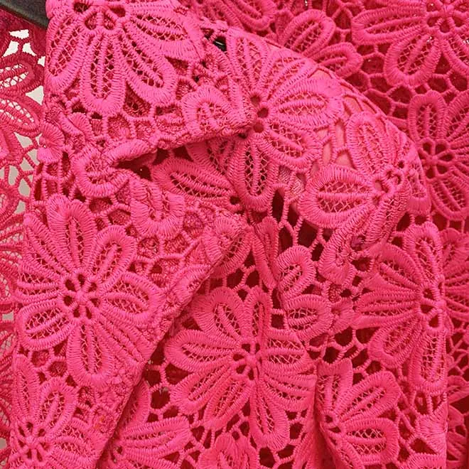 Women Hot Pink Lace One Button Suit Fitted Blazer   Lined Pencil Trousers Pants Suit / Wedding Suit / Party Set
