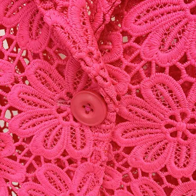 Women Hot Pink Lace One Button Suit Fitted Blazer   Lined Pencil Trousers Pants Suit / Wedding Suit / Party Set