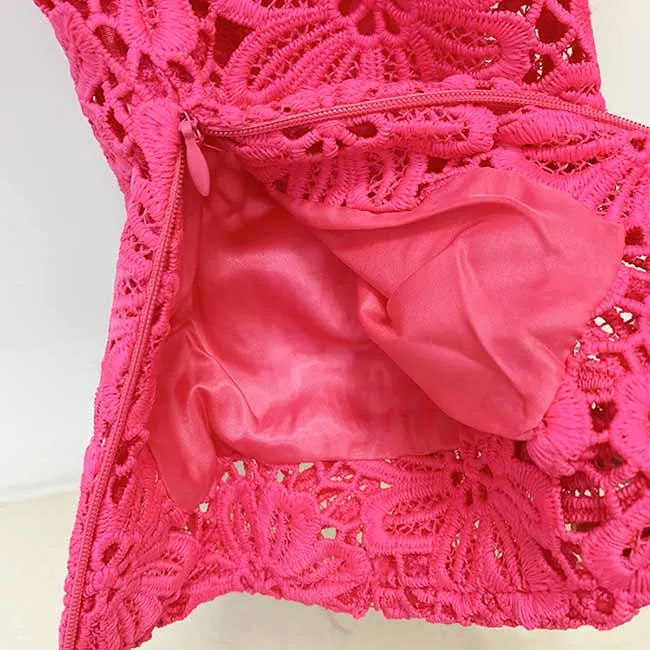 Women Hot Pink Lace One Button Suit Fitted Blazer   Lined Pencil Trousers Pants Suit / Wedding Suit / Party Set