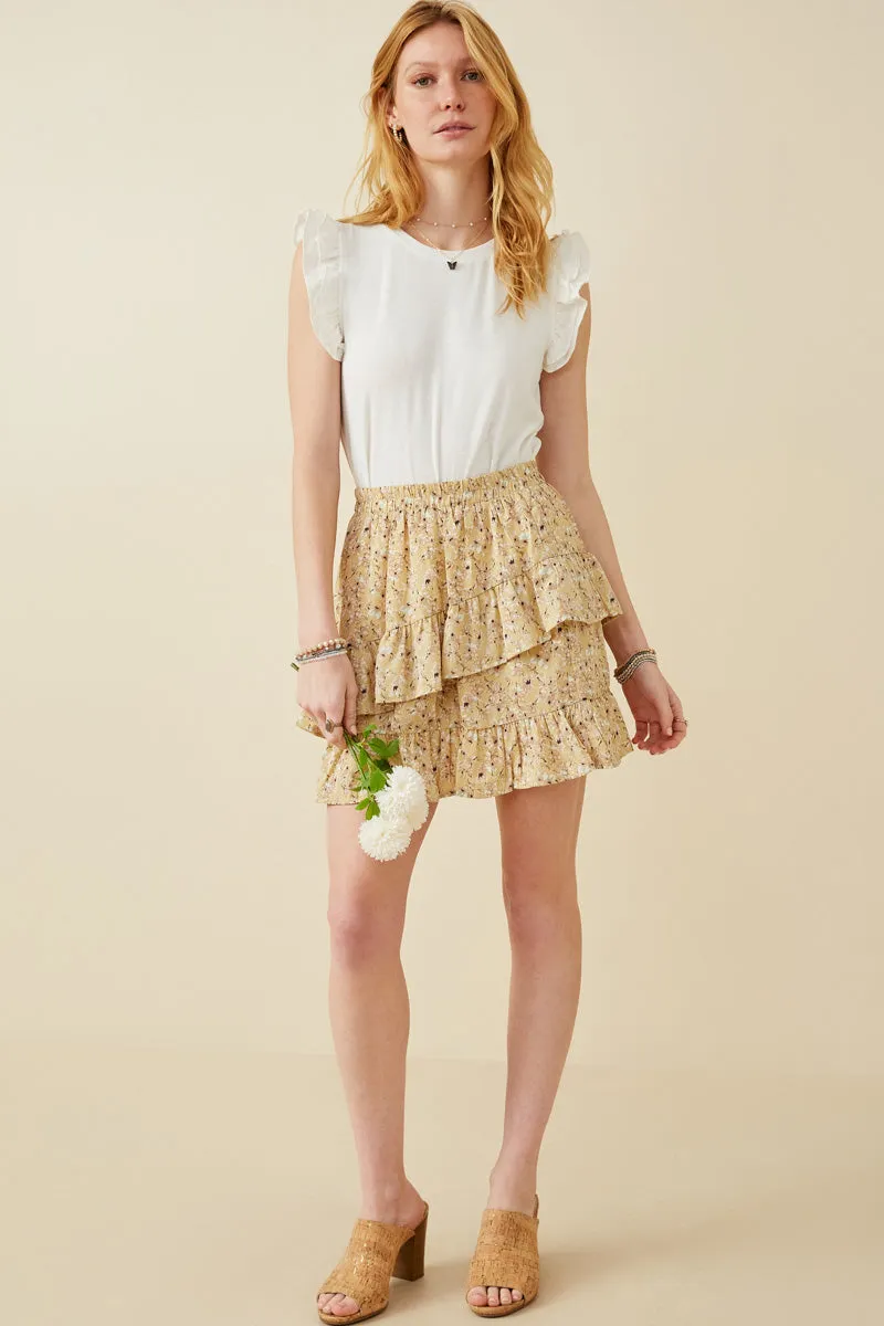 Womens Floral Printed Asymmetric Ruffle Skirt