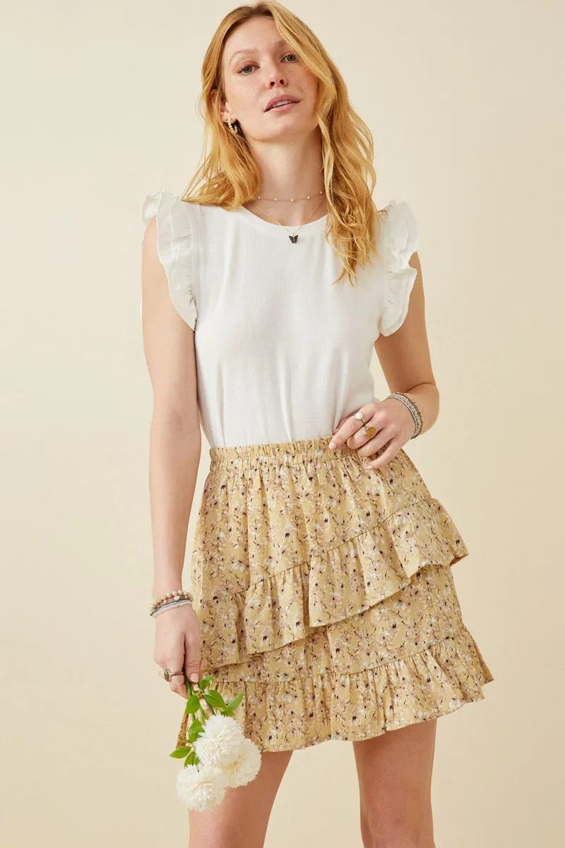 Womens Floral Printed Asymmetric Ruffle Skirt