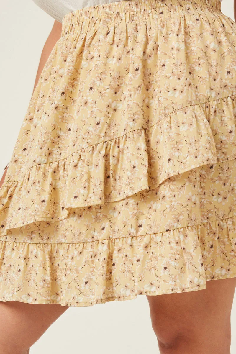 Womens Floral Printed Asymmetric Ruffle Skirt