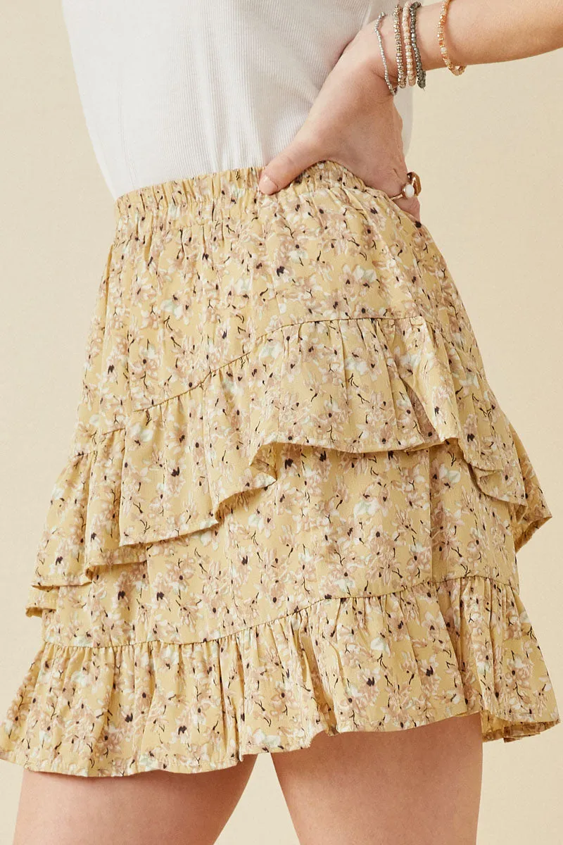 Womens Floral Printed Asymmetric Ruffle Skirt