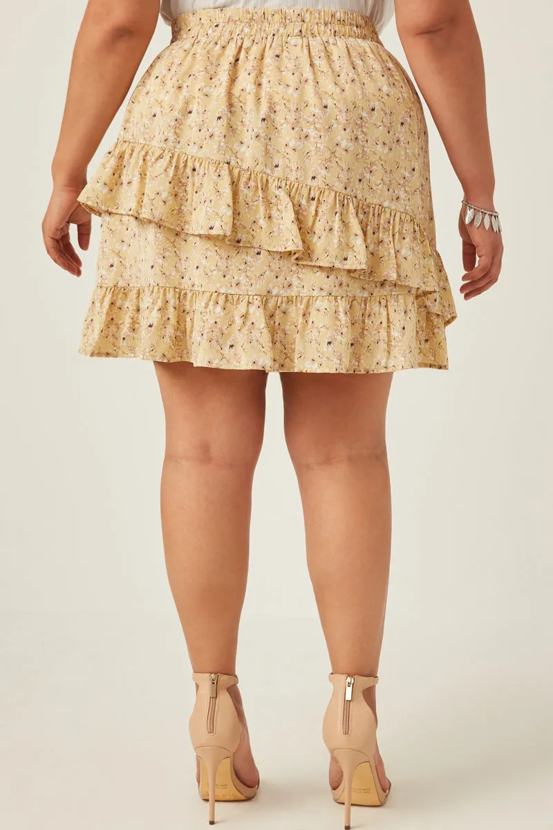 Womens Floral Printed Asymmetric Ruffle Skirt