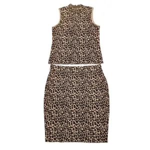 Women's Leopard Print Mock Neck Sleeveless Top W/ Matching Pencil Skirt Set L/XL