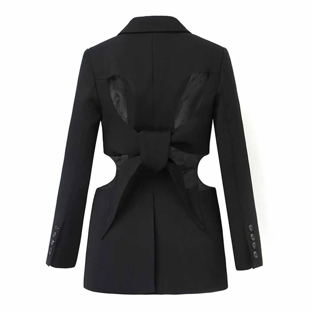 Women's Long Sleeve Lapel Backless Hollow Out Blazer
