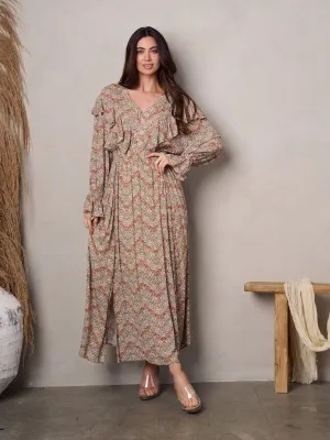 WOMEN'S LONG SLEEVE V-NECK FLORAL MAXI DRESS