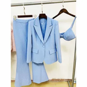 Women's Pantsuit Bling Bling Bra  Blazer   Flare Trousers 3 Pieces Suit
