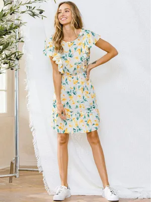 WOMEN'S RUFFLE BACK TIE FLORAL MINI DRESS