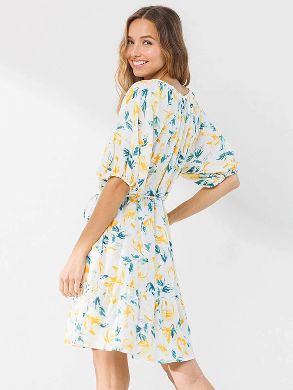 WOMEN'S SHORT SLEEVE TUNIC FLORAL MINI DRESS