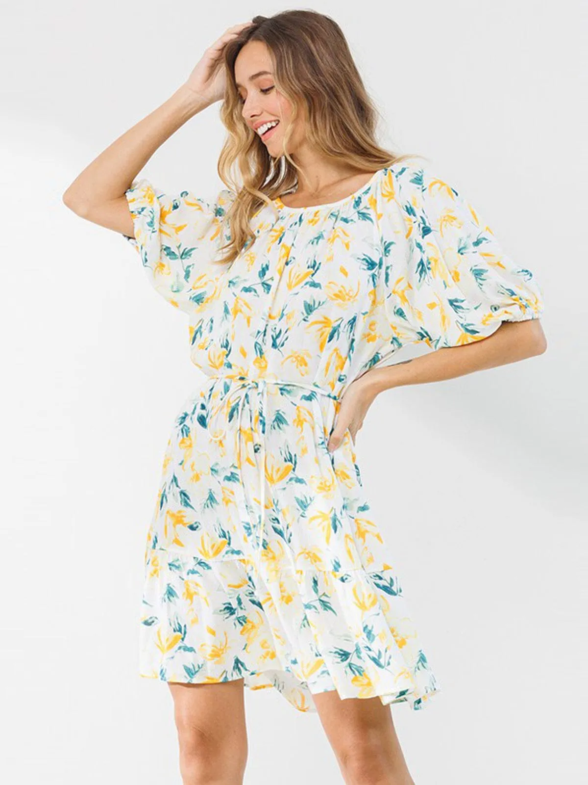 WOMEN'S SHORT SLEEVE TUNIC FLORAL MINI DRESS