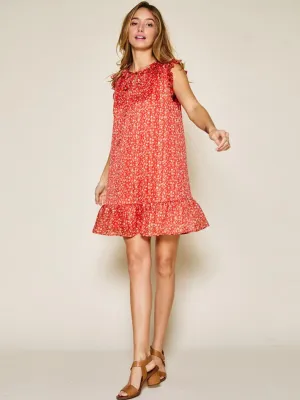 WOMEN'S SLEEVELESS RUFFLE SHIMMER FLORAL MINI DRESS