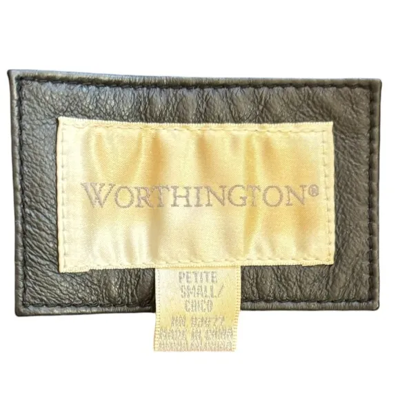 Worthington Leather Jacket Women’s PS Dark Brown Classic Feminine Zip Up Coat