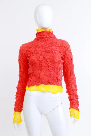 Wrinkle Fishnet Two-tone Turtleneck