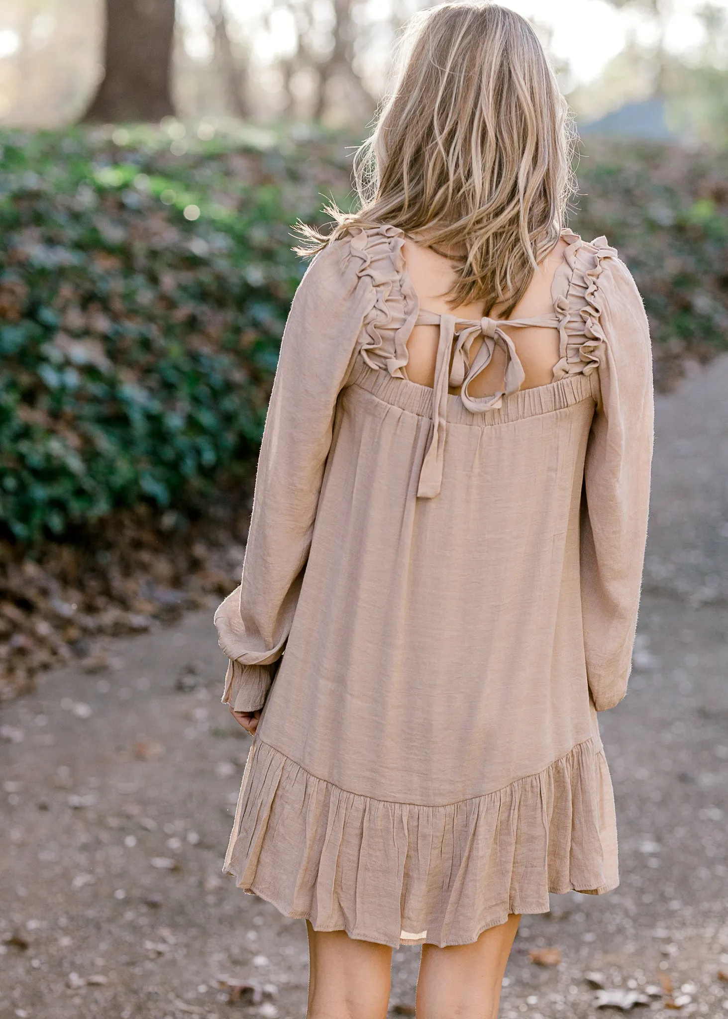 X Ruffle Sand Tie Back Dress