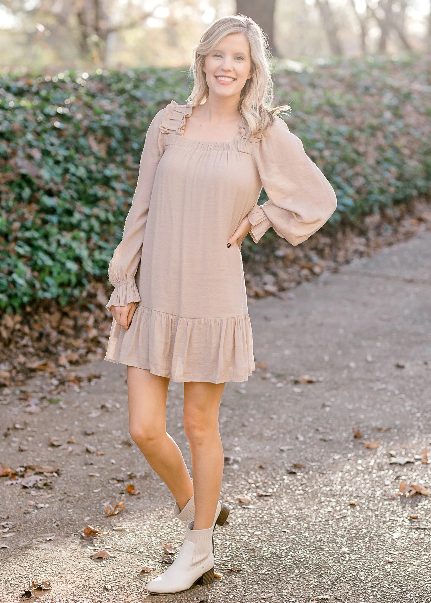 X Ruffle Sand Tie Back Dress
