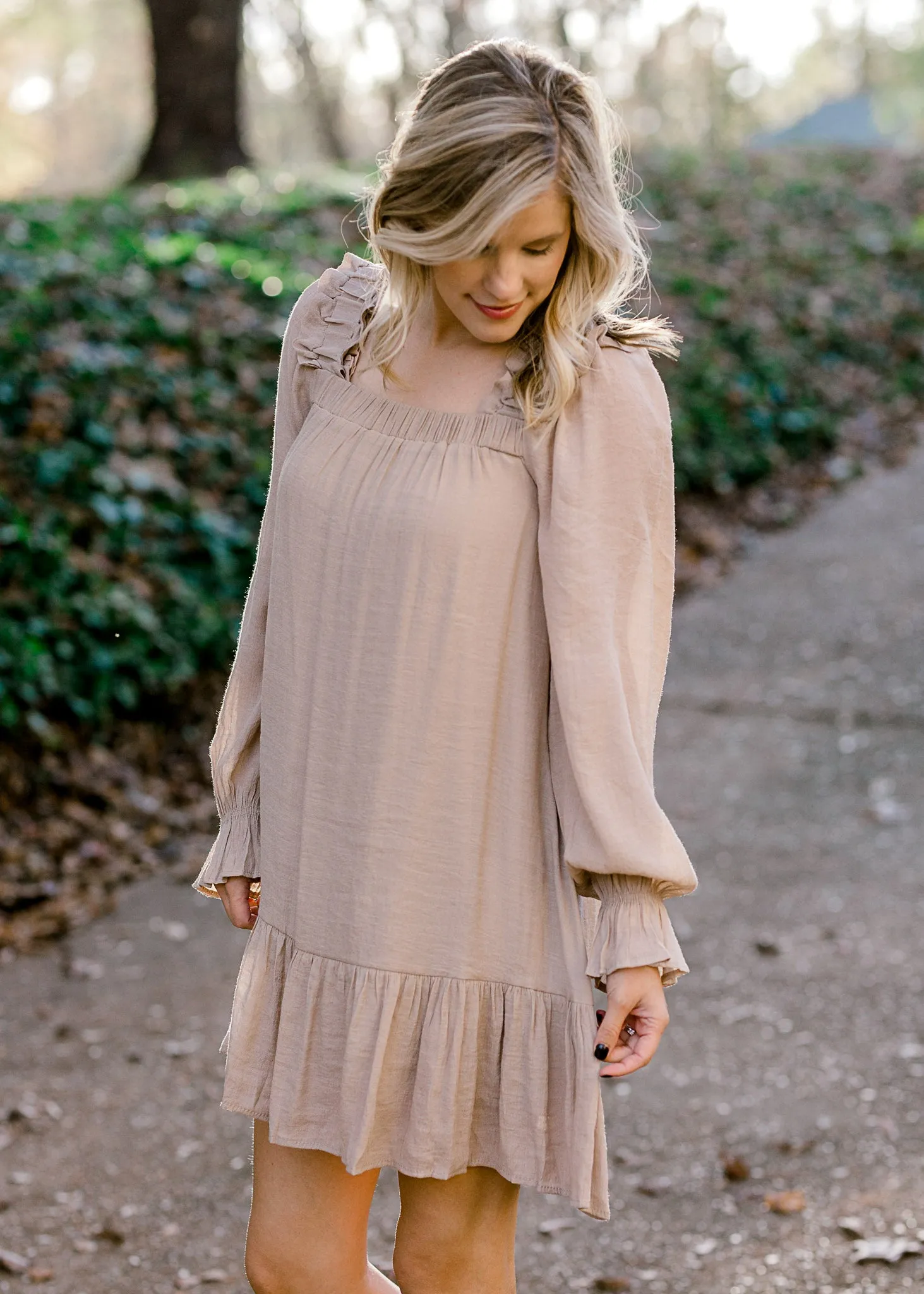 X Ruffle Sand Tie Back Dress