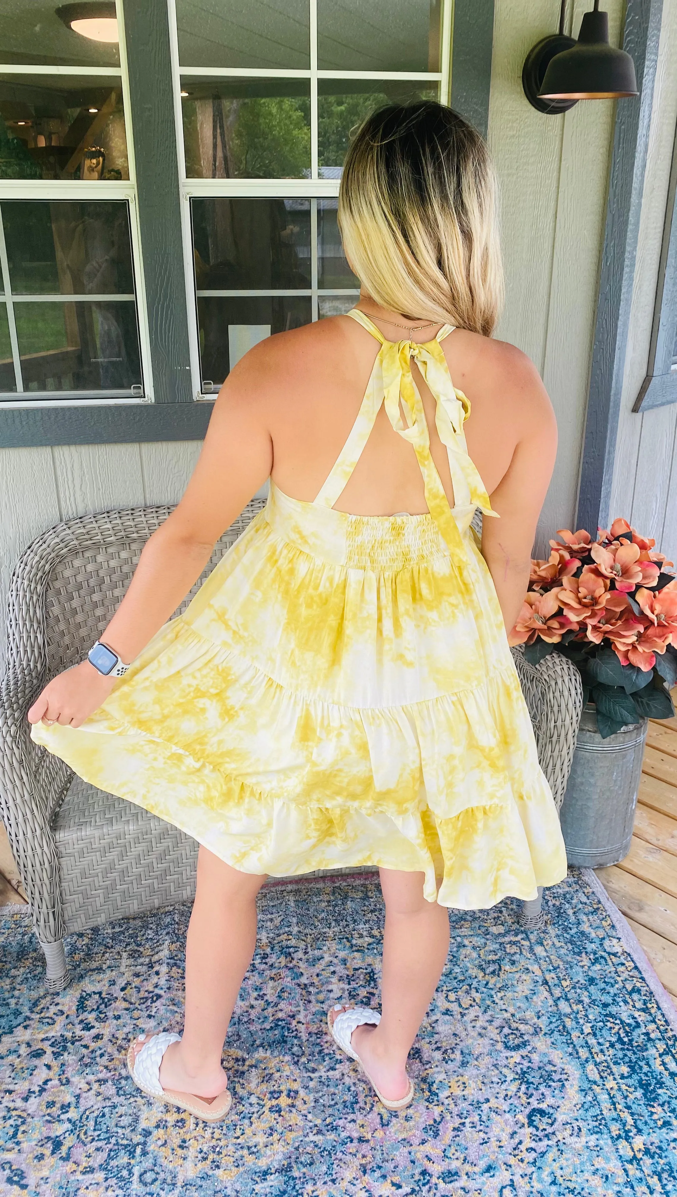 Yellow Tie Dye Halter Dress