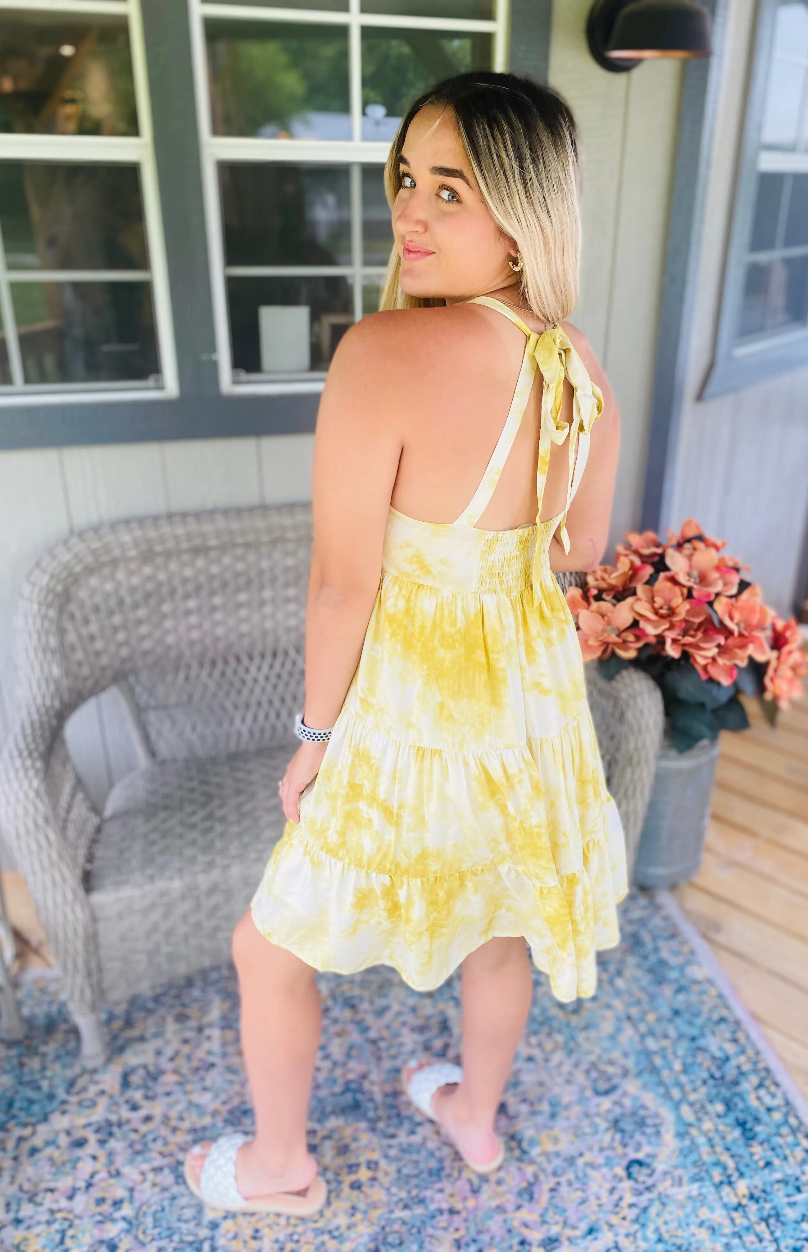 Yellow Tie Dye Halter Dress