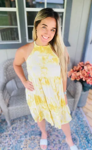 Yellow Tie Dye Halter Dress