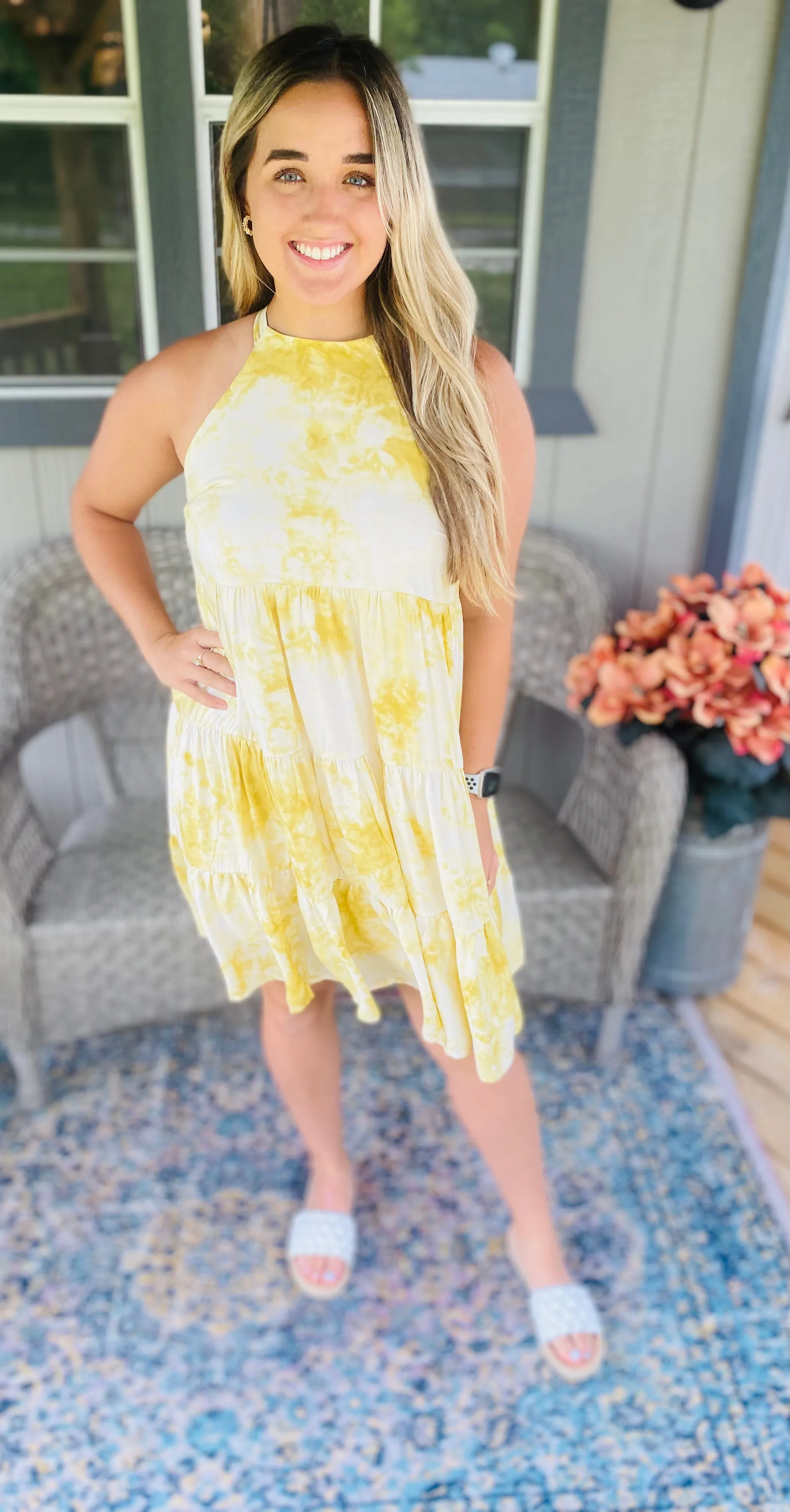 Yellow Tie Dye Halter Dress