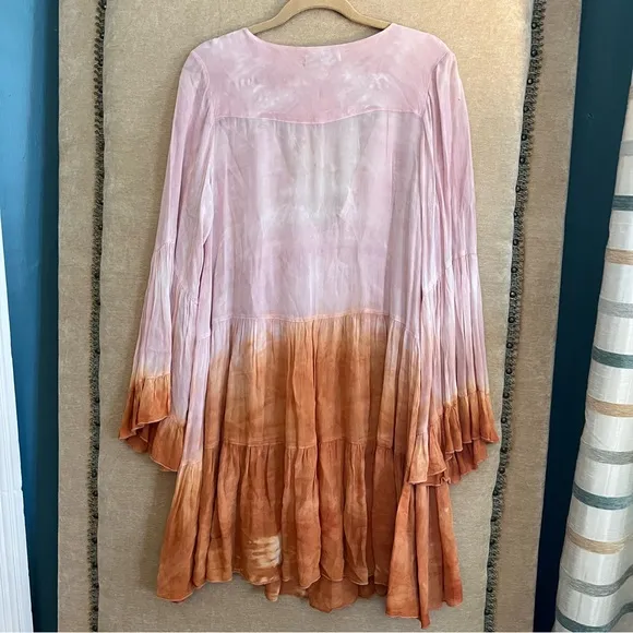 YFB Rosa Printed Flowy Tunic Pink Ruffle Dress Tie Dye
