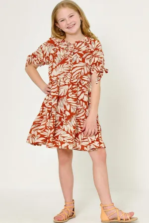 Youth Botanical Tie Neck Dress