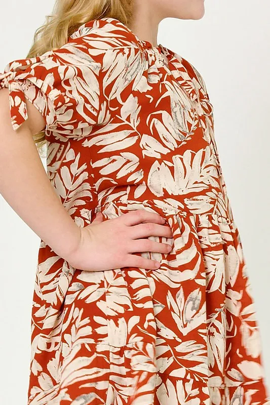 Youth Botanical Tie Neck Dress