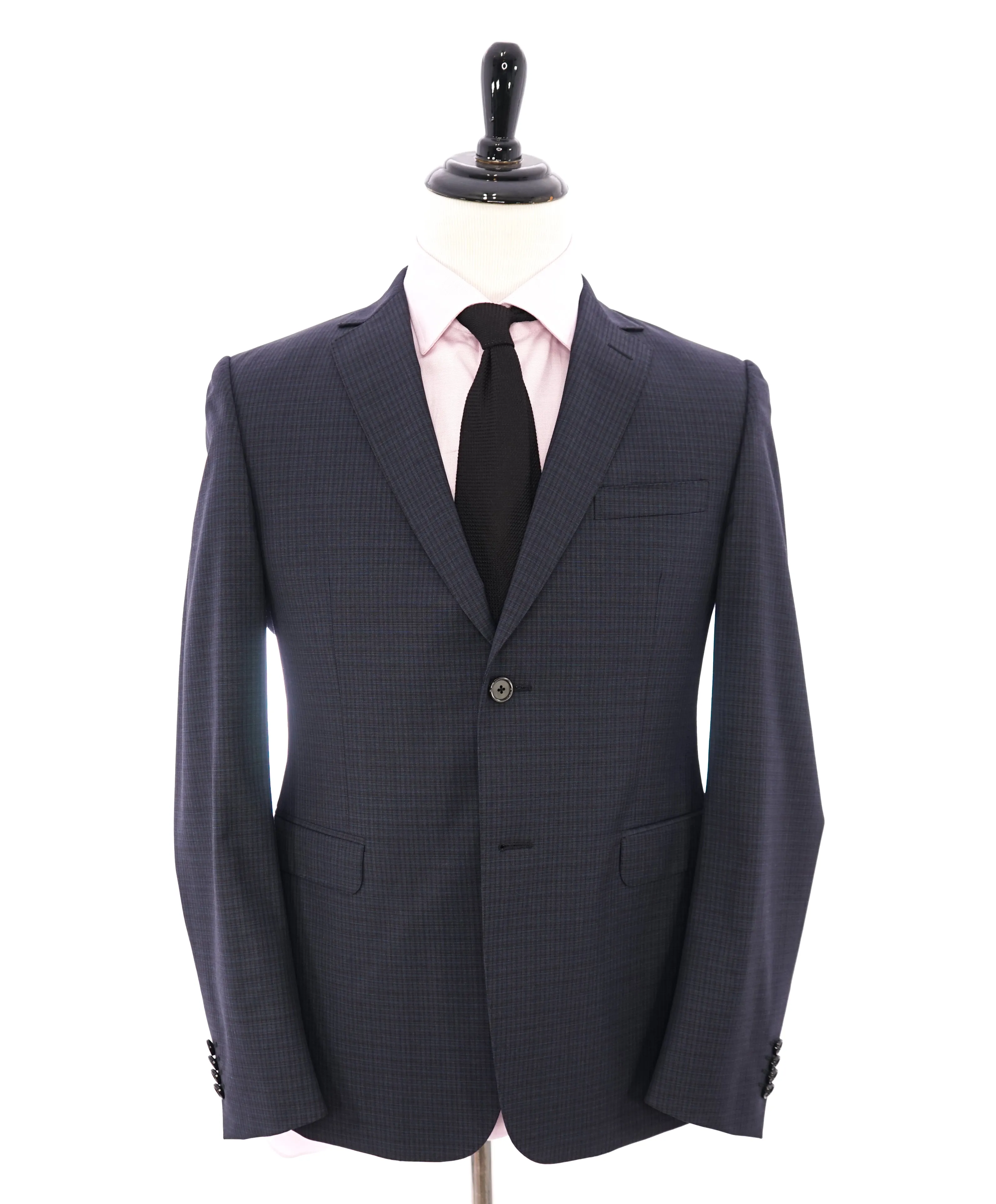 Z ZEGNA - Blue/Gray Multicolor Abstract Check Drop 8 Wool Blazer - 40R
