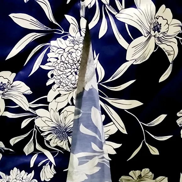Zara Woman Satin Viscose Cotton Floral Navy Cream Pencil Skirt Size Medium