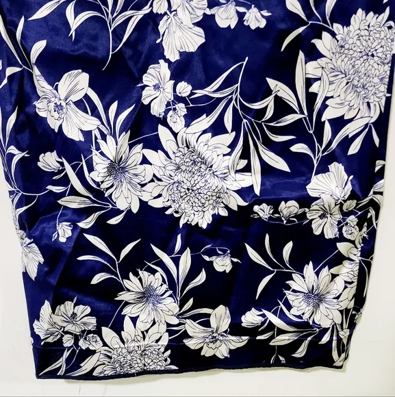 Zara Woman Satin Viscose Cotton Floral Navy Cream Pencil Skirt Size Medium