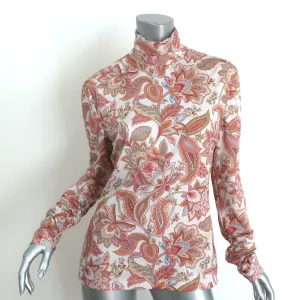 Zimmermann Turtleneck Top Cream/Multi Paisley Print Stretch Jersey Size 2
