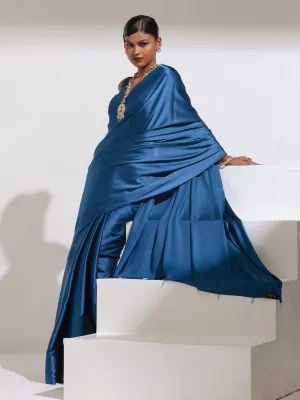 Zoya's Dream Blue Satin Saree with Beads and Embroidered Blouse Fabric
